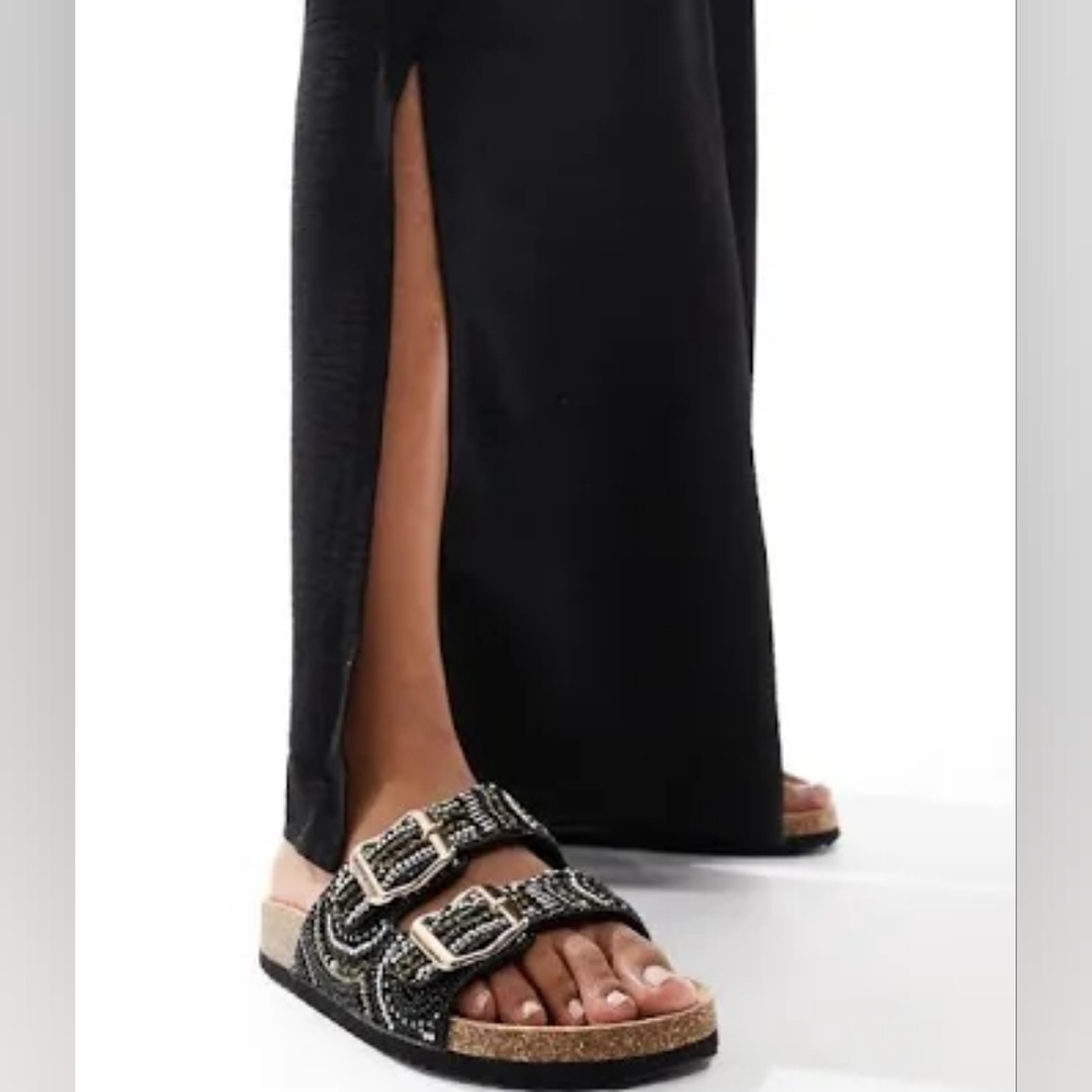 Asos Design Funky Beaded Double Strap Sandals Black
